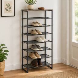 STILVORA 7 Shelf Shoe Rack with Mesh Shelves Black