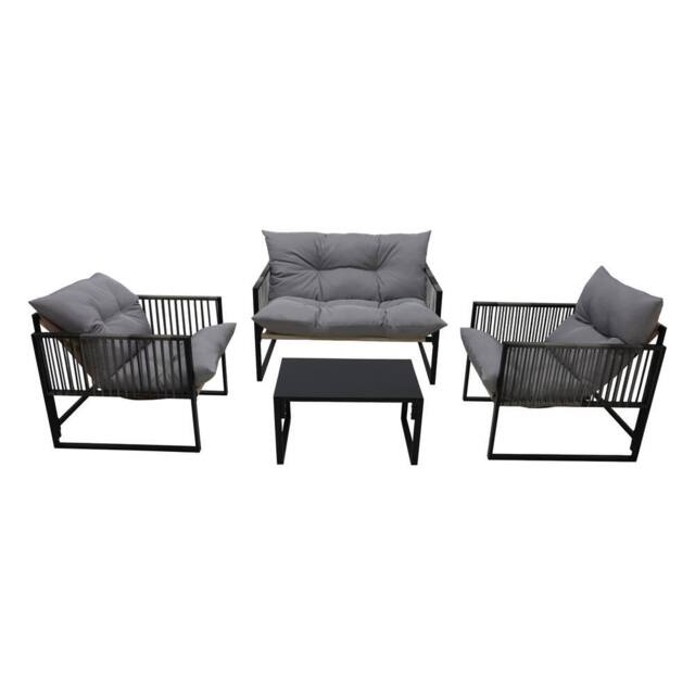 Alivio 4Pc Outdoor Iron Conversation Set - Cushioned Loveseat, Table & Chair in Grey - Size: 110 cm x 35 cm - image 1