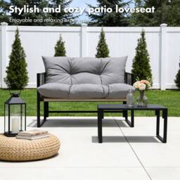Alivio 4Pc Outdoor Iron Conversation Set - Cushioned Loveseat, Table & Chair in Grey - Size: 110 cm x 35 cm - thumbnail 4