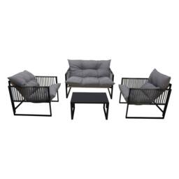 Alivio 4Pc Outdoor Iron Conversation Set - Cushioned Loveseat, Table & Chair in Grey - Size: 110 cm x 35 cm