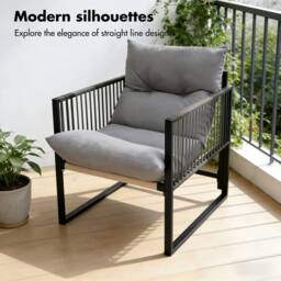 Alivio 4Pc Outdoor Iron Conversation Set - Cushioned Loveseat, Table & Chair in Grey - Size: 110 cm x 35 cm - thumbnail 5