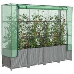 Berkfield Home Raised Bed with Greenhouse Cover Rattan Look 160x40x138 cm in Black - Size: 160 x 40 x 138 cm