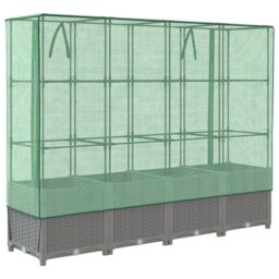 Berkfield Home Raised Bed with Greenhouse Cover Rattan Look 160x40x138 cm in Black - Size: 160 x 40 x 138 cm - thumbnail 6