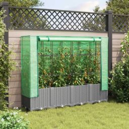 Berkfield Home Raised Bed with Greenhouse Cover Rattan Look 160x40x138 cm in Black - Size: 160 x 40 x 138 cm - thumbnail 3