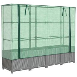 Berkfield Home Raised Bed with Greenhouse Cover Rattan Look 160x40x138 cm in Black - Size: 160 x 40 x 138 cm - thumbnail 2