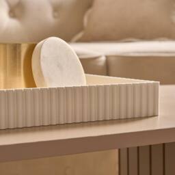 OHS Ribbed Rectangle Decorative Tray Table Organiser Countertop Storage in Cream - thumbnail 3