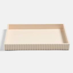 OHS Ribbed Rectangle Decorative Tray Table Organiser Countertop Storage in Cream - thumbnail 4