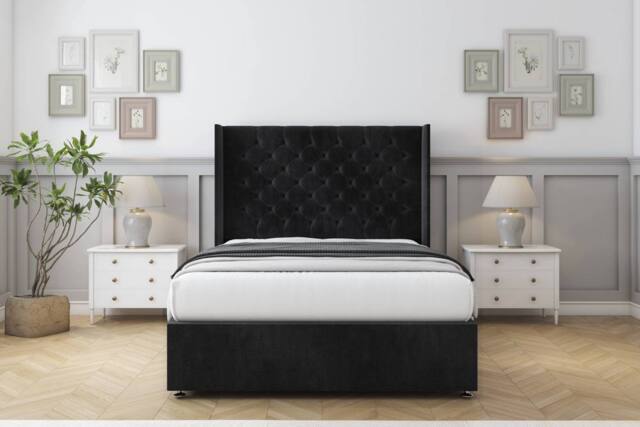 "Comfort Beds Selena Naples Divan Base No Drawers - 54"" Wingback in Black - Size: Small Single" - image 1