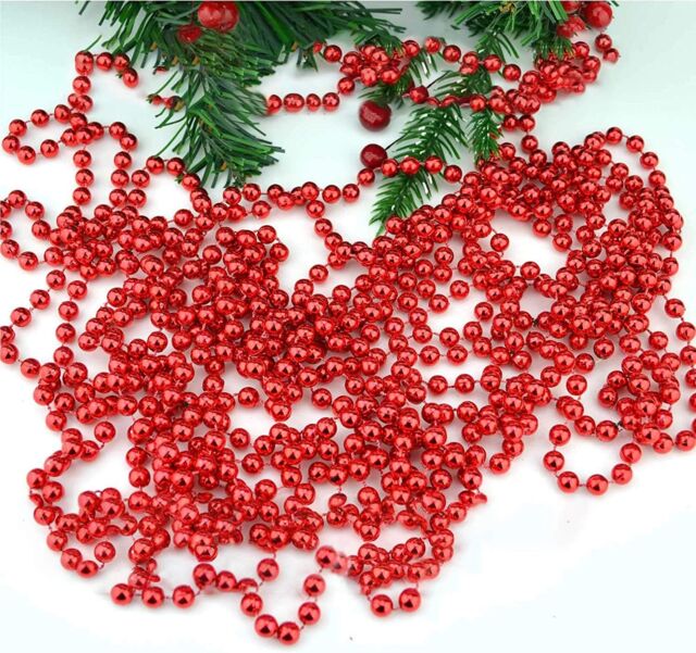Shatchi Metallic 24ft Red Hanging Bead Garland Christmas Tree Xmas Home Room Decor Party Tinsel String Chain - image 1