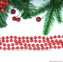 Shatchi Metallic 24ft Red Hanging Bead Garland Christmas Tree Xmas Home Room Decor Party Tinsel String Chain - thumbnail 2