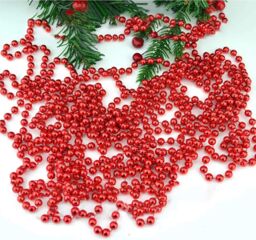 Shatchi Metallic 24ft Red Hanging Bead Garland Christmas Tree Xmas Home Room Decor Party Tinsel String Chain - thumbnail 1
