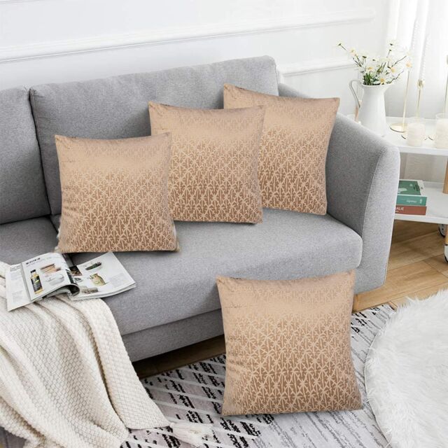 Luxury Living Luxurious Textured Velvet Cushions Set of 4 - Soft Plush Fibre Pads, Vibrant Colours for Sofa & Bed Décor in Beige - Size: 45 cm x 45 cm - image 1