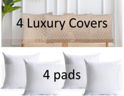 Luxury Living Luxurious Textured Velvet Cushions Set of 4 - Soft Plush Fibre Pads, Vibrant Colours for Sofa & Bed Décor in Beige - Size: 45 cm x 45 cm - thumbnail 2