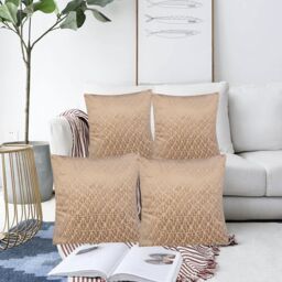 Luxury Living Luxurious Textured Velvet Cushions Set of 4 - Soft Plush Fibre Pads, Vibrant Colours for Sofa & Bed Décor in Beige - Size: 45 cm x 45 cm - thumbnail 6