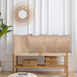 Luxury Living Luxurious Textured Velvet Cushions Set of 4 - Soft Plush Fibre Pads, Vibrant Colours for Sofa & Bed Décor in Beige - Size: 45 cm x 45 cm - thumbnail 4