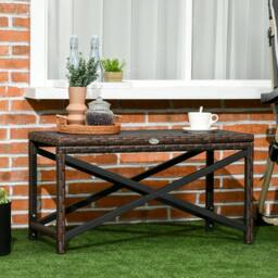 OUTSUNNY PE Wicker Outdoor Coffee Table w/ Full Woven Rattan Table Top in Brown - thumbnail 1