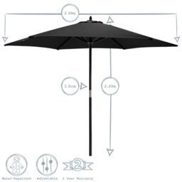 Harbour Housewares Wooden Garden Parasol 2.7m in Black - thumbnail 3