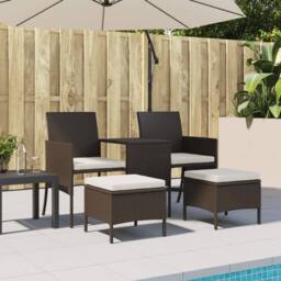 Berkfield Home Garden Sofa 2-Seater with Table & Stools Brown Poly Rattan
