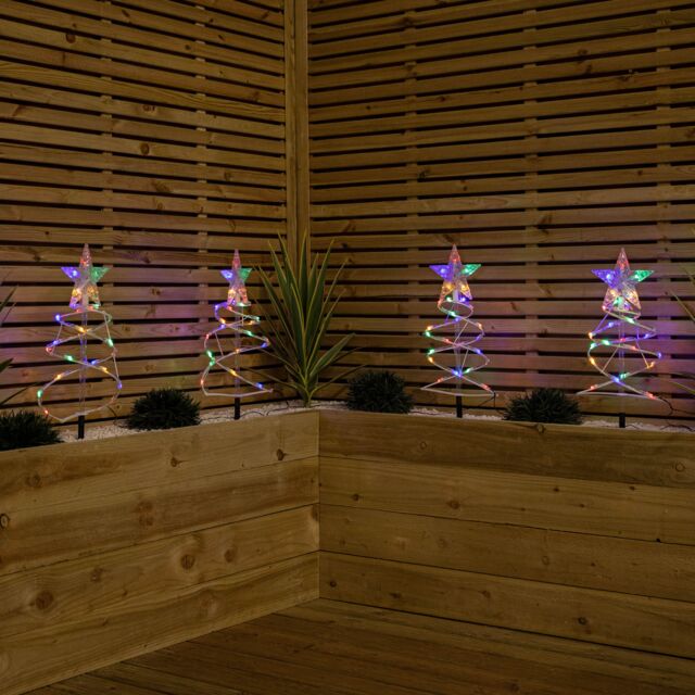 Samuel Alexander 45cm Set of 4 Light up White Spiral Christmas Tree Garden Path Lights with 100 Multi-Coloured LEDs - image 1