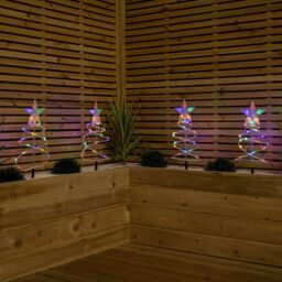 Samuel Alexander 45cm Set of 4 Light up White Spiral Christmas Tree Garden Path Lights with 100 Multi-Coloured LEDs - thumbnail 1