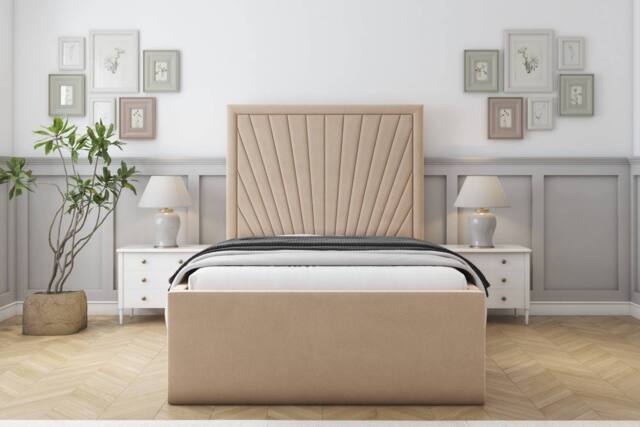 "Sloomy Somerset Plush Deep-Sided Bed Frame With 50"" Upholstered Headboard in Stone - Size: Single" - image 1