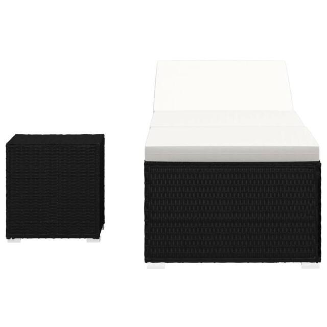 Berkfield Home Sun Lounger with Cushion & Tea Table Poly Rattan Black - image 1