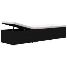 Berkfield Home Sun Lounger with Cushion & Tea Table Poly Rattan Black - thumbnail 6