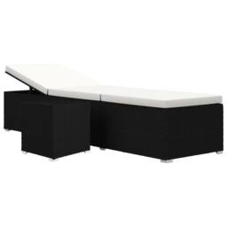 Berkfield Home Sun Lounger with Cushion & Tea Table Poly Rattan Black - thumbnail 3
