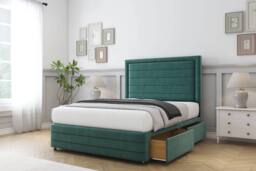 "Comfort Beds Anna Plush Divan Base 2 Drawers - 26"" Headboard-Footboard in Emerald - Size: Small Double" - thumbnail 1