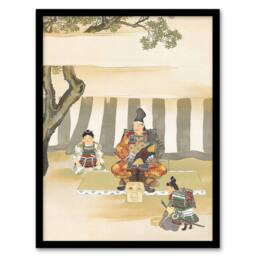 Artery8 Kusunoki Masashige Before Battle Vintage Framed Wall Art Print Sekka in Green - Size: A4 - thumbnail 1