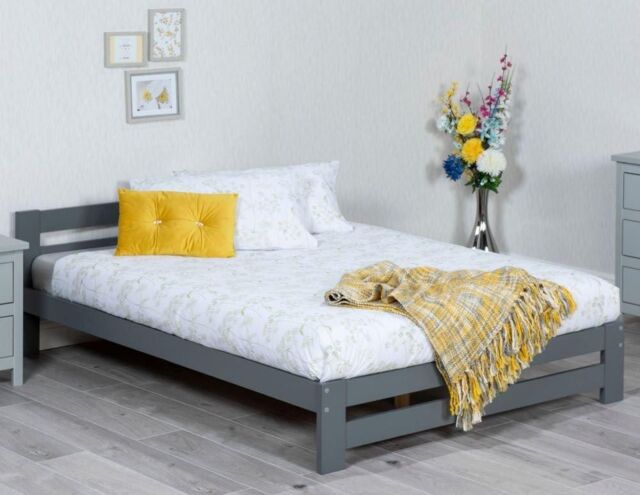 Rest Relax Wooden Xiamen Bed, Minimalist Slatted Bed Frame in Grey - Size: Double - image 1