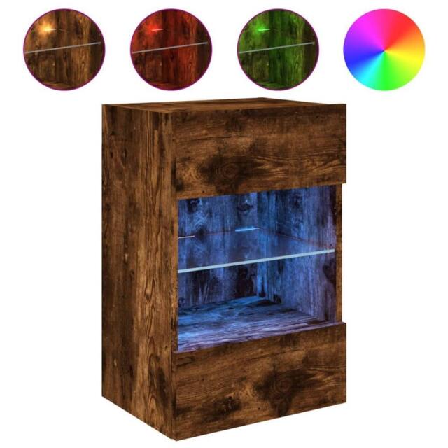 Berkfield Home TV Wall Cabinet with LED Lights Smoked Oak 40x30x60.5 cm in Brown - image 1