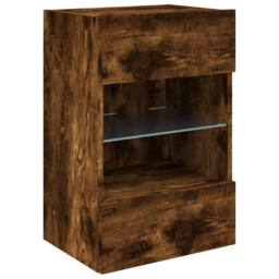 Berkfield Home TV Wall Cabinet with LED Lights Smoked Oak 40x30x60.5 cm in Brown - thumbnail 3
