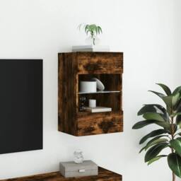 Berkfield Home TV Wall Cabinet with LED Lights Smoked Oak 40x30x60.5 cm in Brown - thumbnail 5