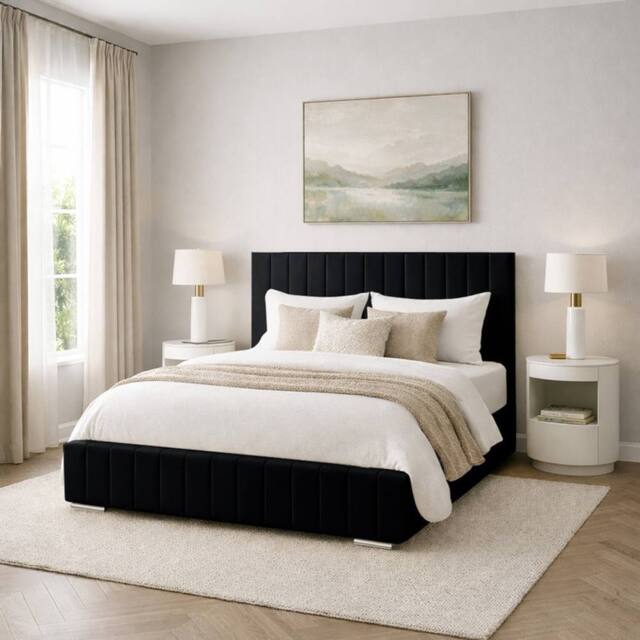 Desire Deco Plush Velvet Platinum Upholstered Bed Frame, All Sizes in Black - Size: Double - image 1