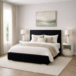 Desire Deco Plush Velvet Platinum Upholstered Bed Frame, All Sizes in Black - Size: Double