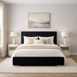 Desire Deco Plush Velvet Platinum Upholstered Bed Frame, All Sizes in Black - Size: Double - thumbnail 2