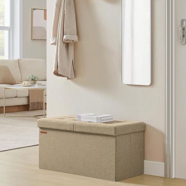 SONGMICS Medium Foldable Storage Bench Ottoman Flipping Lid Heavy Duty in Brown - image 1
