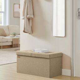 SONGMICS Medium Foldable Storage Bench Ottoman Flipping Lid Heavy Duty in Brown