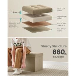 SONGMICS Medium Foldable Storage Bench Ottoman Flipping Lid Heavy Duty in Brown - thumbnail 3