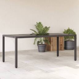 Berkfield Home Garden Table with Glass Top Black 190x90x75 cm Poly Rattan - Size: 190 x 90 x 75 cm - thumbnail 2