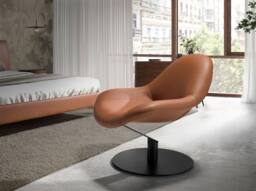 Angel Cerda Brown Leatherette Swivel Armchair with Black Legs - thumbnail 3