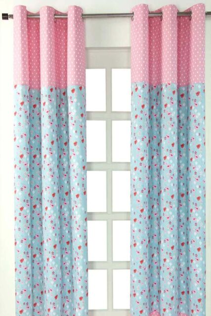 Homescapes Birds & Flowers Ready Made Eyelet Curtain Pair in Blue - Size: 140 cm width x 183 cm drop - image 1