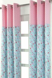 Homescapes Birds & Flowers Ready Made Eyelet Curtain Pair in Blue - Size: 140 cm width x 183 cm drop - thumbnail 2