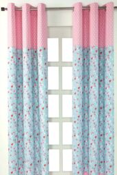 Homescapes Birds & Flowers Ready Made Eyelet Curtain Pair in Blue - Size: 140 cm width x 183 cm drop - thumbnail 1