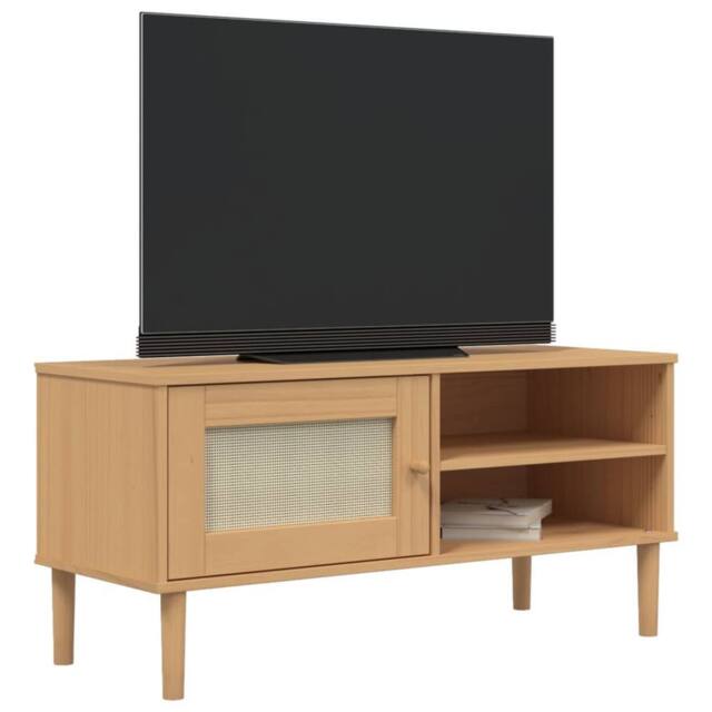 Berkfield Home TV Cabinet SENJA Rattan Look Brown 106x40x49cm Solid Wood Pine in Light Brown - Size: 106 x 40 x 49 cm - image 1