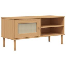 Berkfield Home TV Cabinet SENJA Rattan Look Brown 106x40x49cm Solid Wood Pine in Light Brown - Size: 106 x 40 x 49 cm - thumbnail 3