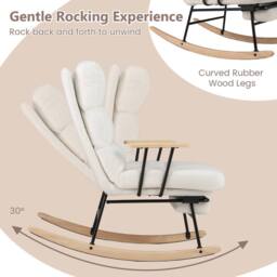 Costway Nursery Rocking Chair Teddy Velvet Upholstered Rocking Chair in White - thumbnail 6