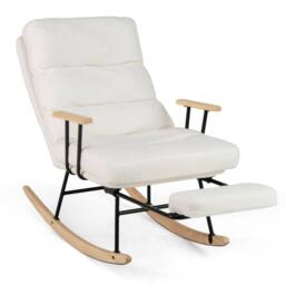 Costway Nursery Rocking Chair Teddy Velvet Upholstered Rocking Chair in White - thumbnail 3