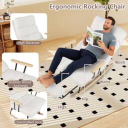 Costway Nursery Rocking Chair Teddy Velvet Upholstered Rocking Chair in White - thumbnail 8